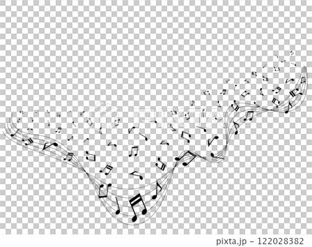 Waving melody lines and musical note particles background 122028382