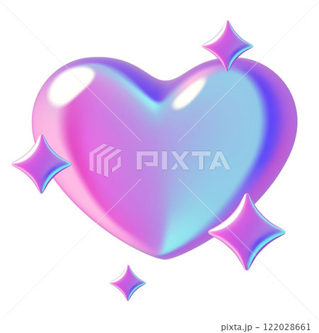 Pink and blue holographic heart 3d emoji with sparkles Pink and blue holographic heart 3d emoji with sparkles 122028661