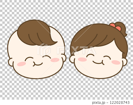 もぐもぐしている男の子と女の子の赤ちゃんのイラスト 122028743
