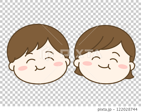 もぐもぐしている男の子と女の子の子供のイラスト 122028744