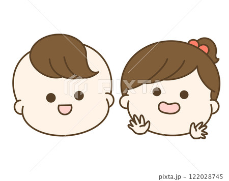 男の子と女の子の赤ちゃんの笑顔のイラスト 122028745
