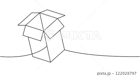 Package cardboard box one line continuous drawing. Carton delivery packaging box. Vector illustration. Package cardboard box one line continuous drawing. Carton delivery packaging box. Vector illustration. 122028797