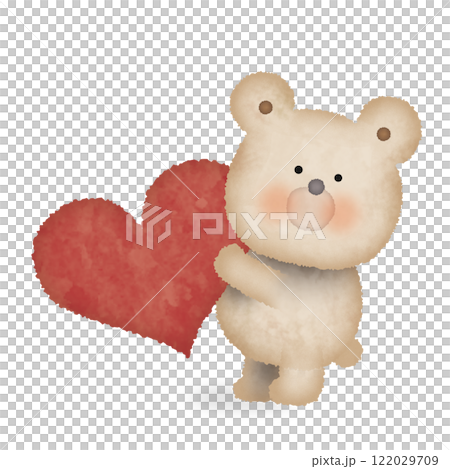 Hand-drawn illustration of a bear holding a heart 122029709