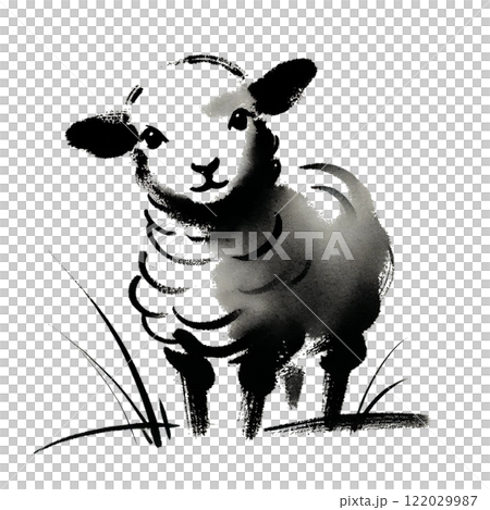 羊水墨畫插畫 羊水墨畫插畫 122029987