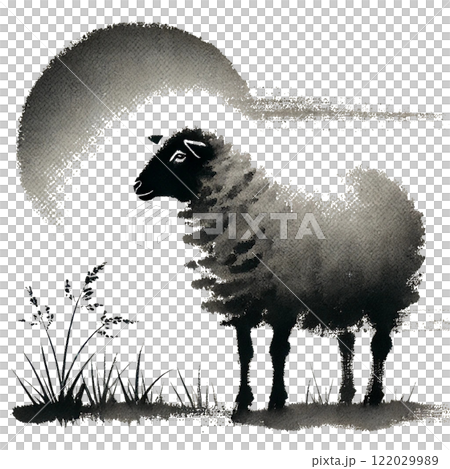 Sheep ink painting illustration 122029989