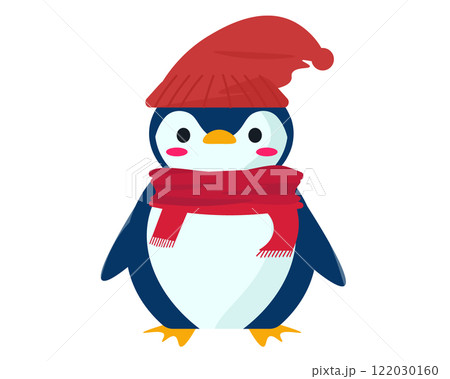 マフラーとニット帽を着用したペンギン。ベクターイラスト マフラーとニット帽を着用したペンギン。ベクターイラスト 122030160