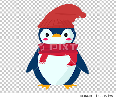 戴著圍巾、針織帽的企鵝。向量圖 122030160