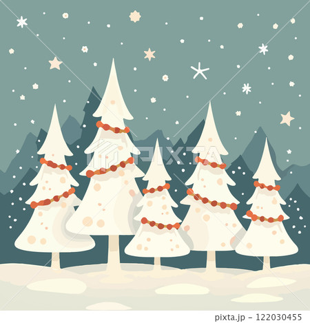 Winter Wonderland with Snowy Christmas Trees 122030455