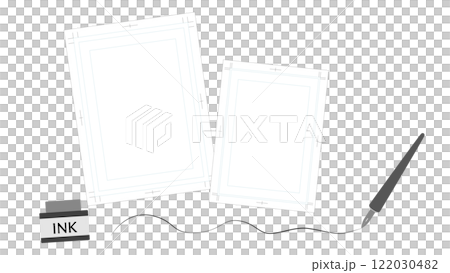 マンガ原稿用紙とインクとつけペンのイラスト 122030482