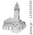 St Pauli Piers in Hamburg, Vector Line Art of Iconic Landmark 122030592