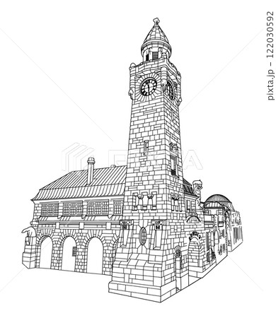 St Pauli Piers in Hamburg, Vector Line Art of Iconic Landmark St Pauli Piers in Hamburg, Vector Line Art of Iconic Landmark 122030592