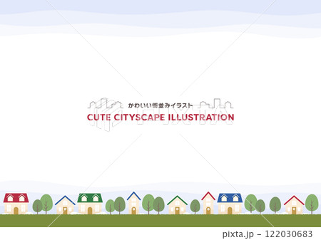 木々や家が並ぶ雪の積もった自然いっぱいのフレームイラスト素材 木々や家が並ぶ雪の積もった自然いっぱいのフレームイラスト素材 122030683