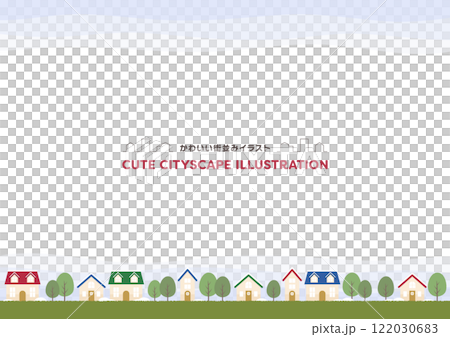 木々や家が並ぶ雪の積もった自然いっぱいのフレームイラスト素材 木々や家が並ぶ雪の積もった自然いっぱいのフレームイラスト素材 122030683