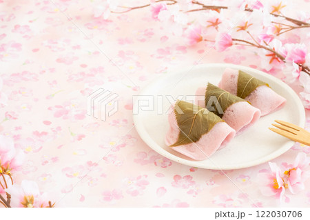 桜餅と桜のフリースペース 122030706