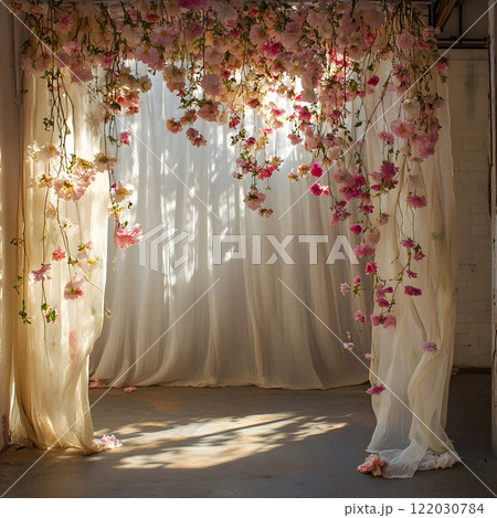 Romantic Floral Curtain Installation 122030784