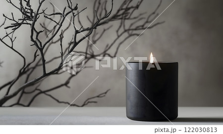Black Candle with Lavender Flowers Black Candle with Lavender Flowers 122030813