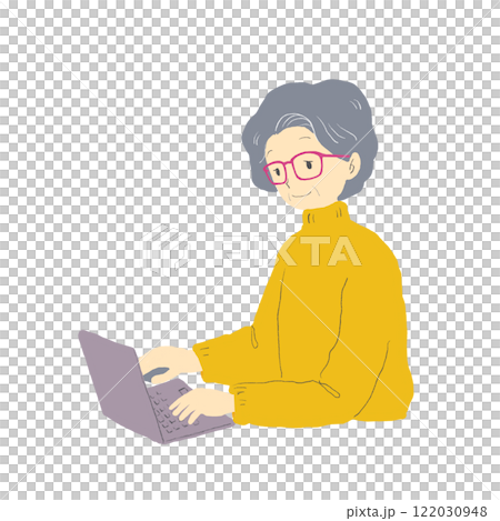 一位高級女性使用筆記型電腦的插圖 122030948