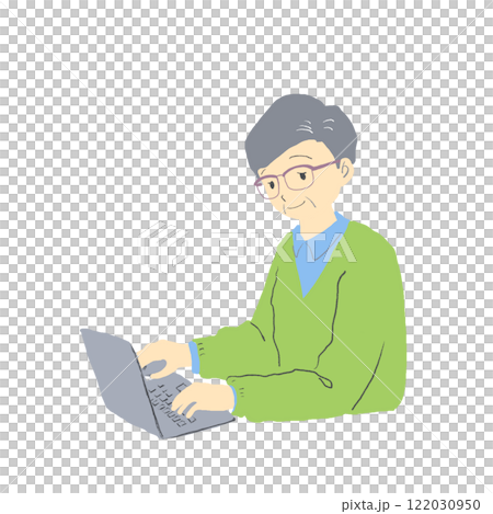 ノートパソコンを使うシニア男性のイラスト 122030950