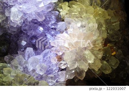 Close up of a group of colorful crystals on a black background Close up of a group of colorful crystals on a black background 122031007