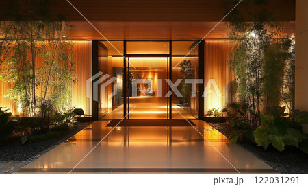 竹と温かい照明が織りなす和モダンな高級エントランス 竹と温かい照明が織りなす和モダンな高級エントランス 122031291