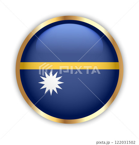 Nauru national flag button with golden frame. Nauru Republic round badge icon. Vector illustration Nauru national flag button with golden frame. Nauru Republic round badge icon. Vector illustration 122031502