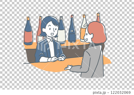 一名女店員和一名女顧客在酒類商店為顧客提供服務的插圖 122032069