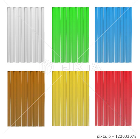 Galvanized iron for fences, walls, roofs. House remodel corrugated metal roof siding, profiled sheeting. Vector Galvanized iron for fences, walls, roofs. House remodel corrugated metal roof siding, profiled sheeting. Vector 122032078