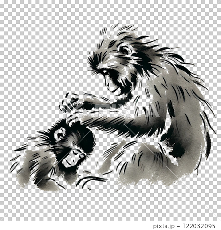 サルの水墨画イラスト 122032095