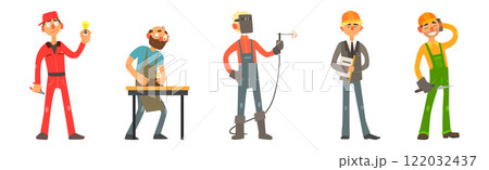 Funny Man Character Engaged in Different Occupation Vector Set 122032437