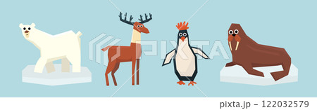 Polar Animal and Cold North Fauna Vector Set 122032579