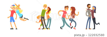 Man and Woman Couples Have Tender Relationship Vector Set 122032580