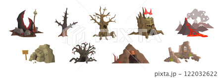 Spooky and Scary Landscape Terrain Elements Vector Set Spooky and Scary Landscape Terrain Elements Vector Set 122032622