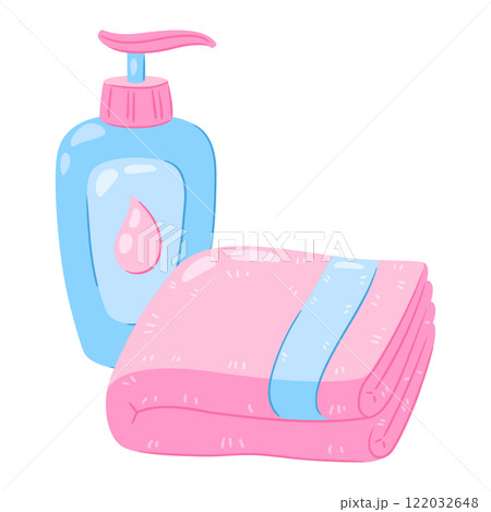 Illustration with hygiene objects. Washing, beauty, body care. Personal hygiene and self care items. 122032648