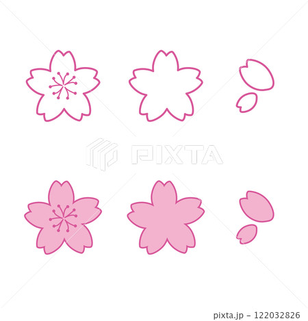 桜のイラストセット アイコン シンプル かわいい 素材 桜のイラストセット アイコン シンプル かわいい 素材 122032826