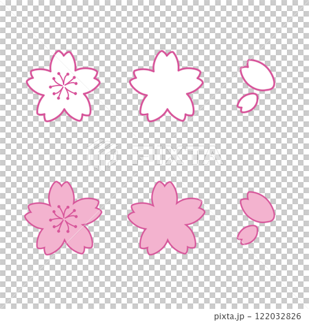 桜のイラストセット アイコン シンプル かわいい 素材 桜のイラストセット アイコン シンプル かわいい 素材 122032826