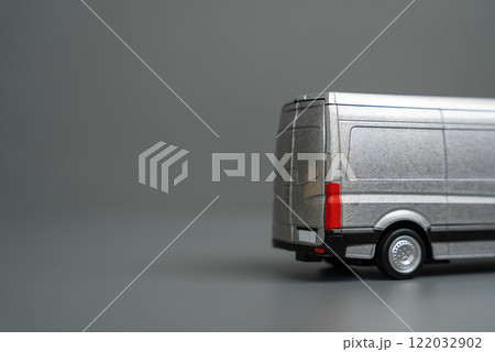 The back of a departing goods delivery and logistics van and copy space. Delivery and other services in the city. 122032902