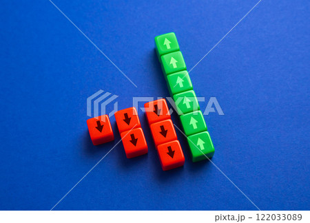 Instant growth after a long decline. The concept of recovery and confident growth of indicators or quotes. Economy. Trends of growth in value and the upward trend. 122033089