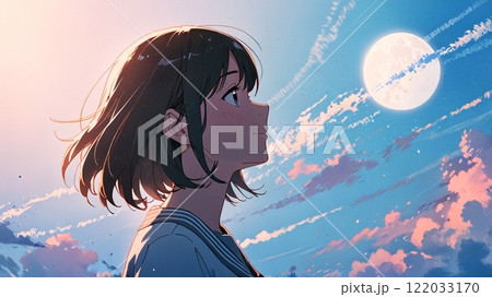 空を見上げる少女のイラスト素材 [122033170] - PIXTA