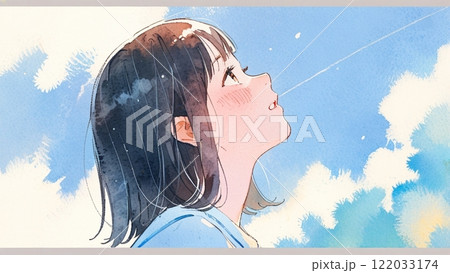 空を見上げる少女 122033174