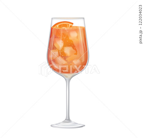Aperol Spriz drink. Cocktail with lemon slice and ice isolated on white background. Vector photo realistic drawing Aperol Spriz drink. Cocktail with lemon slice and ice isolated on white background. Vector photo realistic drawing 122034023