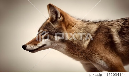 Close up studio shot from the side of red fox from the side isolated on white. 122034144