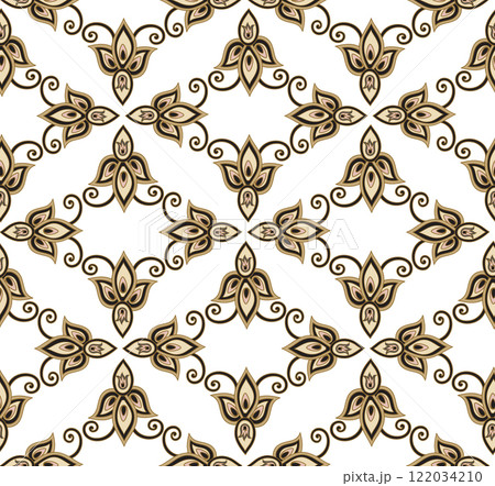 Flourish seamless pattern european retro interior decor style. Floral ornament with fantastic flowers and leaves. 122034210