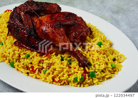 kabsa, rice with chicken, Saudi Arabian dish, national dish, homemade, no people, 122034497