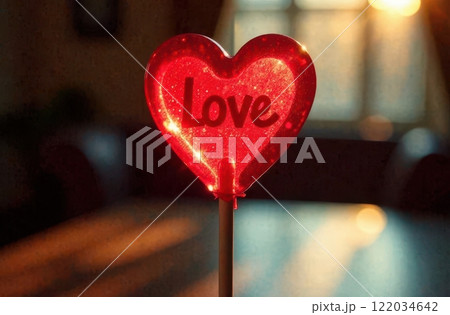 Heart shaped lollipop with LOVE written inside 122034642