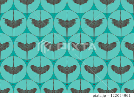 Herons in Art Deco style. Seamless Pattern for interior decoration, textiles. Fashionable home decor. Vector illustration texture isolated on water green vintage background Herons in Art Deco style. Seamless Pattern for interior decoration, textiles. Fashionable home decor. Vector illustration texture isolated on water green vintage background 122034961