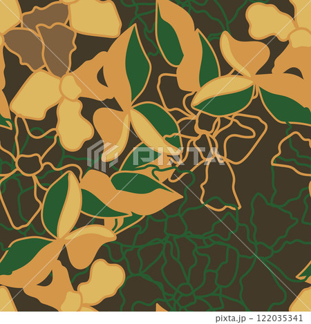 Hand drawn floral abstract seamless pattern. Contour drawing. Sketch style. Modern fashion design for textile, fabric, wrapping, any surface.  122035341
