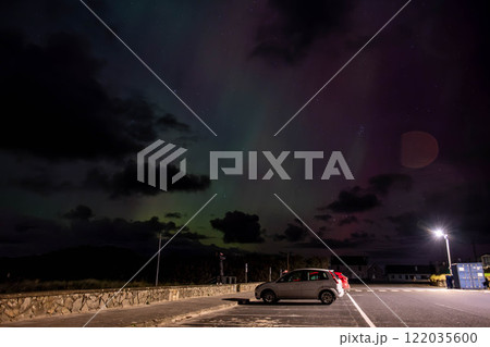 The Aurora Borealis, the northern lights, showing up in Portnoo, County Donegal, Ireland. 122035600