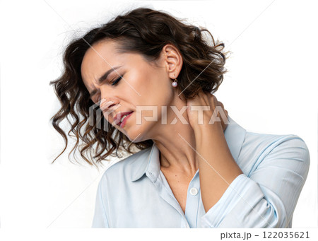 woman feels strong neck painのイラスト素材 [122035621] - PIXTA