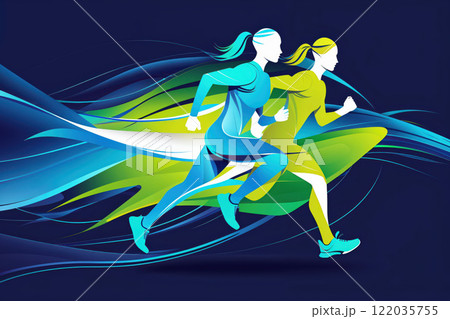 Running silhouette colorful. Ideal for running poster. AI Generated 122035755
