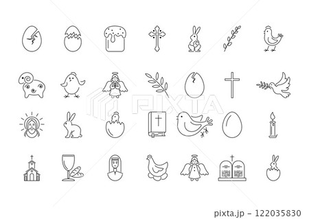 Collection of 28 linear religious Christian icons for the holiday of Holy Easter Collection of 28 linear religious Christian icons for the holiday of Holy Easter 122035830